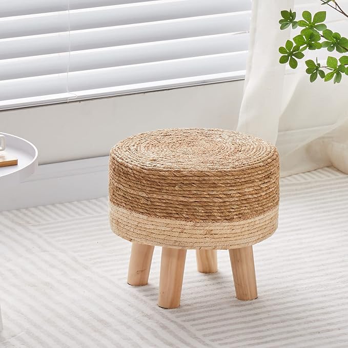 Wimarsbon Round Foot Stool Natural Seagrass Poufs Ottoman Hand Weave Footrest - Image 6