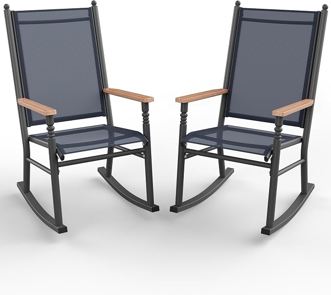 Shintenchi 2 Pcs Outdoor Rocking Chairs Set, Upgraded High Back Patio Rocking by Shintenchi