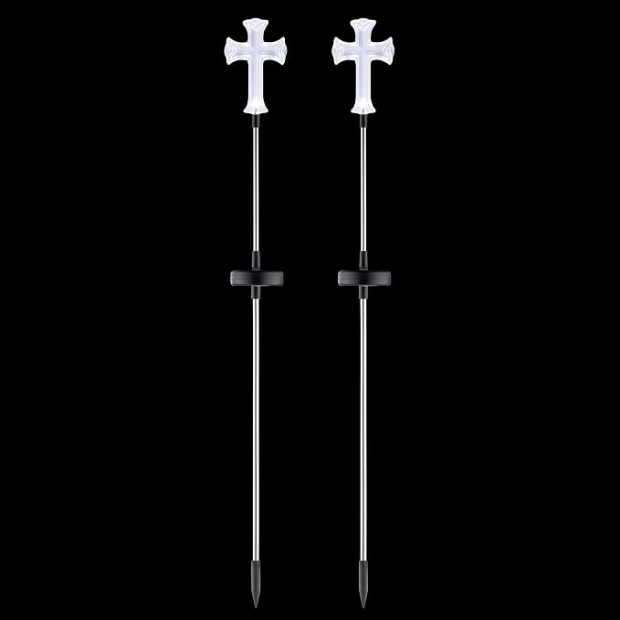 Alpine Corporation 34" Tall Outdoor Solar Powered Cross Pathway Light Stakes - Image 5