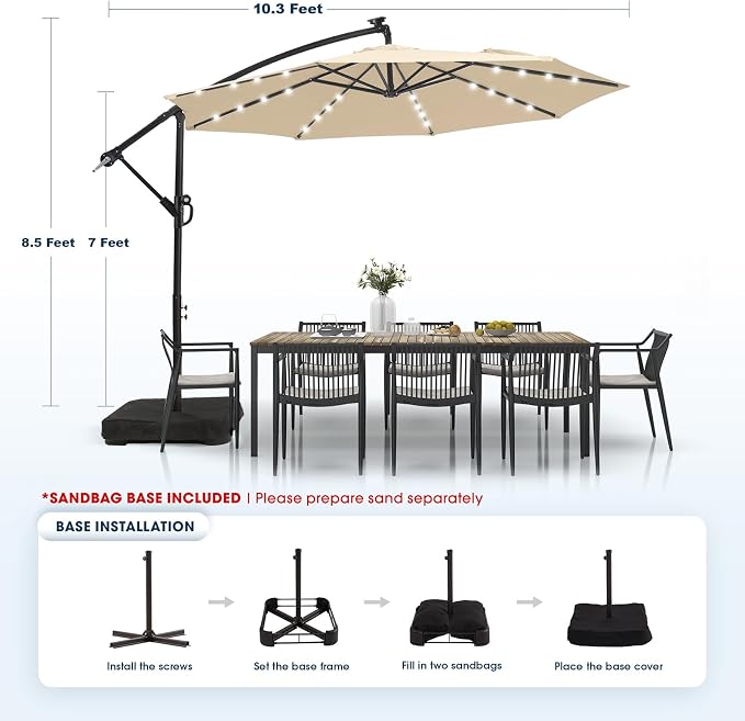 wikiwiki 10ft Solar LED Patio Umbrella - Image 5