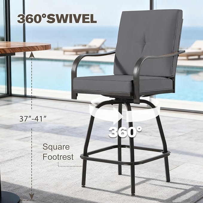 Outdoor Swivel Bar Stools Set of 4, Bar Height Patio Chairs - Image 4