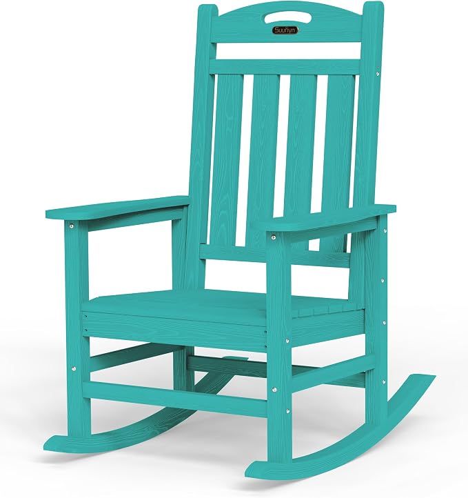 Oversized Outdoor Rocking Chair, High Back Porch Rocker Chair, HDPE All Weather by Suunyn