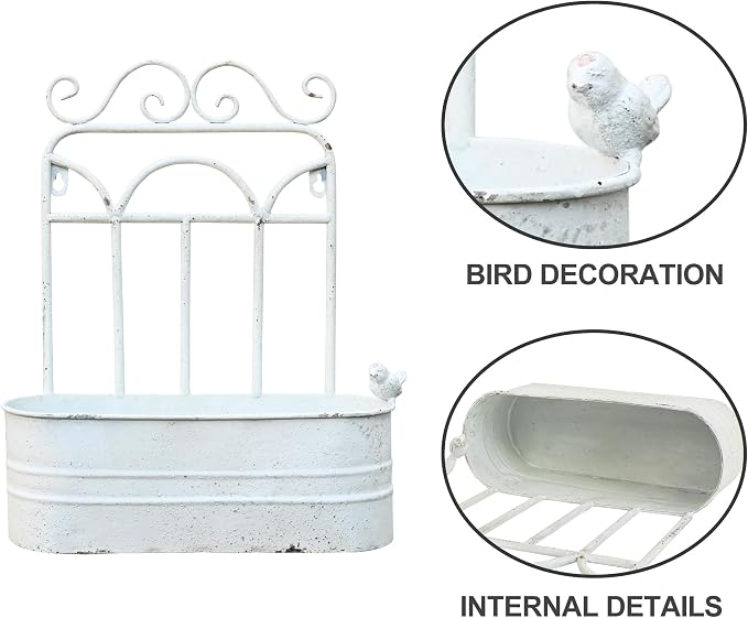 Rustic Metal Wall Planter Vintage Wall Mounted Flower Pot Distressed Wall - Image 3