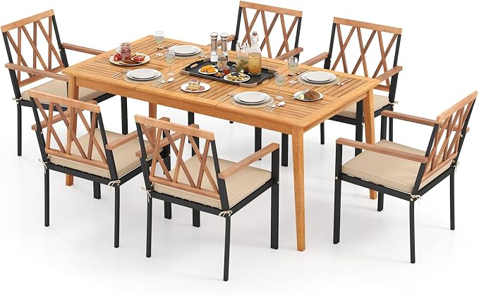 Tangkula 7 Piece Wood Outdoor Dining Set by TANGKULA