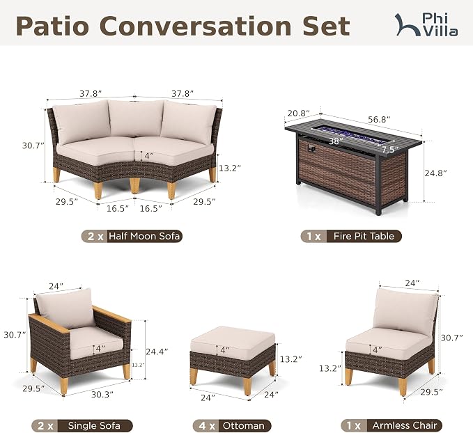 PHI VILLA Half-Moon Patio Furniture Set - Image 2