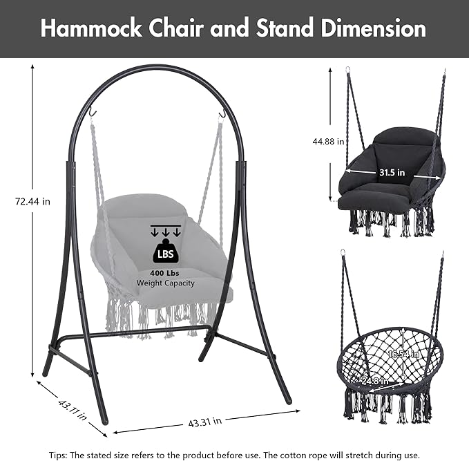 ANOW Hanging Swing Chair with Stand Included, Heavy Duty Hammock Chair with - Image 6