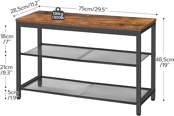 HOOBRO Shoe Bench, 3-Tier Shoe Rack, Industrial Shoe Organizer Storage Bench - Image 3