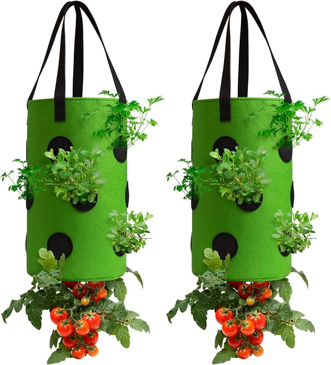 2 Pack Green Upside Down Tomato & Herb Planter, Outdoor Hanging Durable by Homyhoo