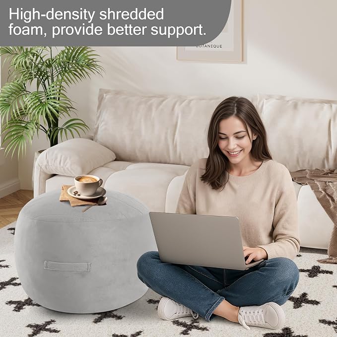 MeMoreCool Round Stuffed Pouf Ottoman Foot Rest, Floor Pouf Foot Stool - Image 4