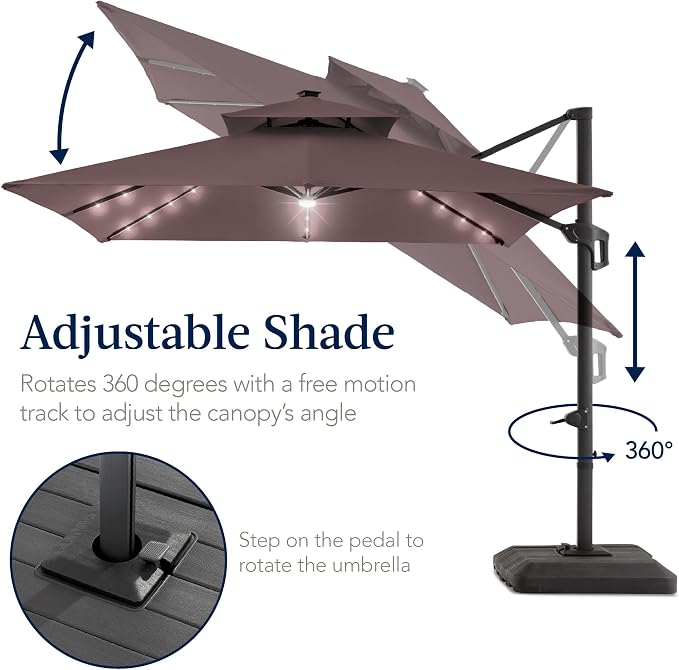 Best Choice Products 9x12ft LED Cantilever Patio Umbrella w/Base Included & - Image 5