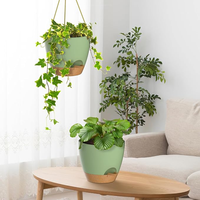 ZMTECH 8 Inch Hanging Planters for Indoor Outdoor Plants, 2 Pack Self Watering - Image 6
