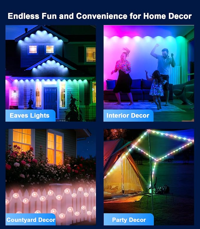 150FT Permanent Outdoor Lights for House, Smart Color Change LED Waterproof - Image 7