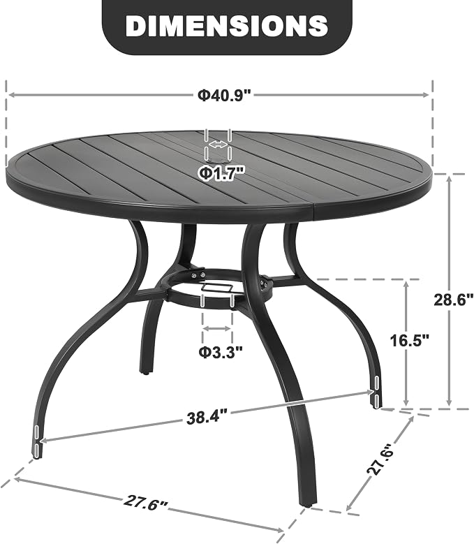 NUU GARDEN 41" Round Metal Outdoor Patio Dining Table - Image 2