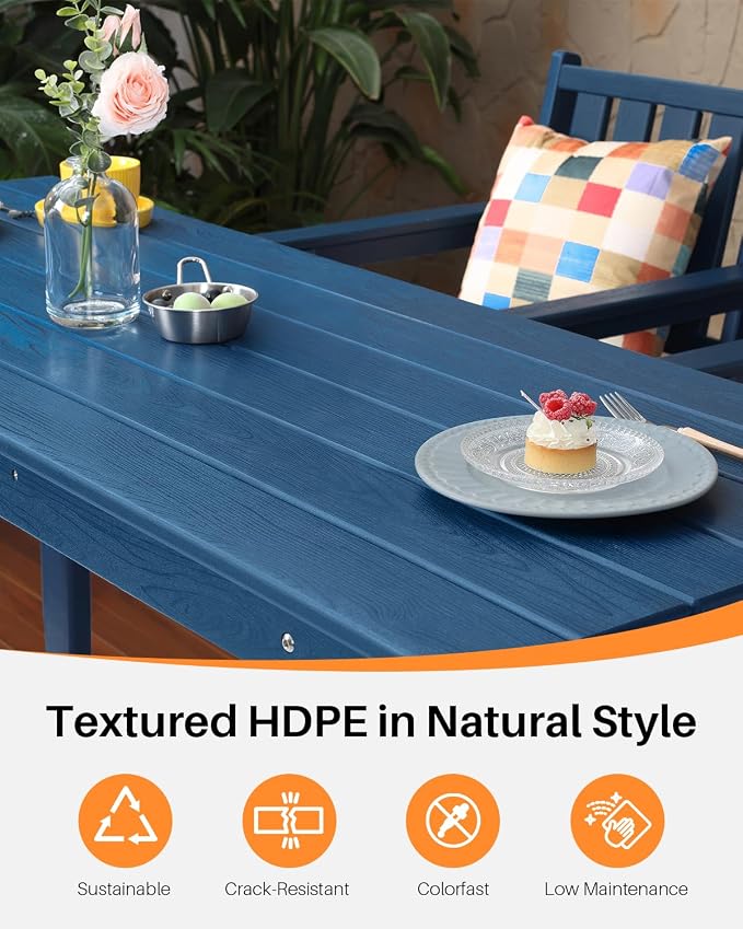 3 Pieces HDPE Outdoor Patio Bar Set, Rectangular Outdoor Bar Height Table and - Image 5