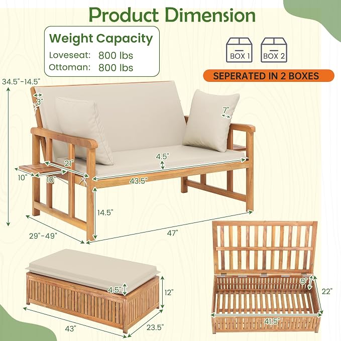 Tangkula Outdoor Acacia Wood Daybed - Image 3