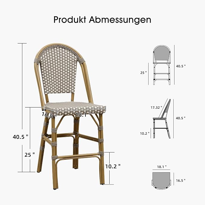 PURPLE LEAF French Counter Height Bar Stool Set of 4 25" Bamboo Print Finish - Image 6