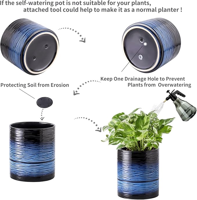 Nihow Self Watering Plant Pot: 6 Inch Ceramic Planter - Image 4