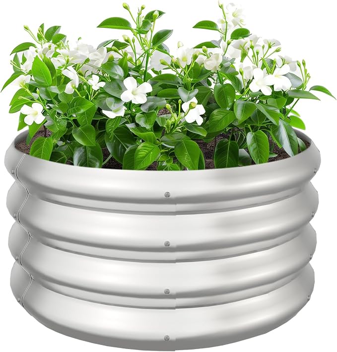2x2x1ft Round Galvanized Raised Garden Bed Outdoor Metal Planter Box Raised Beds by IDEAFAMILY
