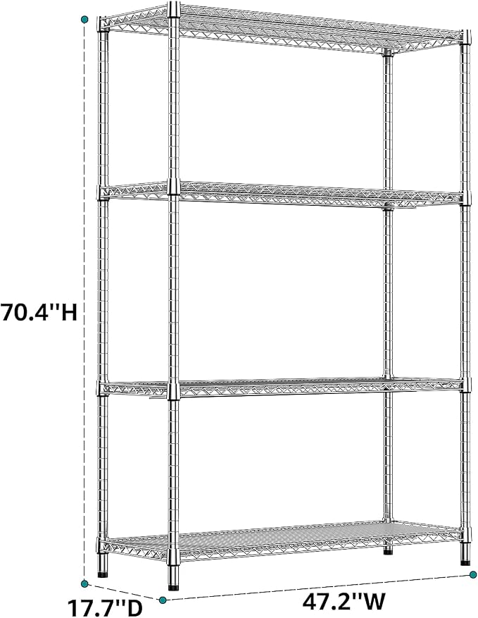 IZEUK 3400 LBS Garage Shelving Wide Storage Shelves 4 Tier Metal Shelves Heavy - Image 3