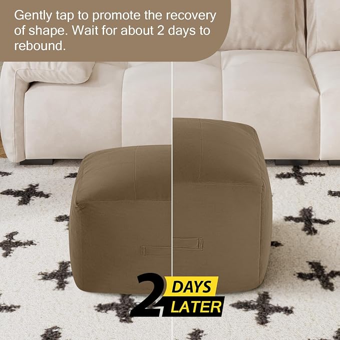 MeMoreCool Square Stuffed Pouf Ottoman Foot Rest, Floor Pouf Foot Stool - Image 7