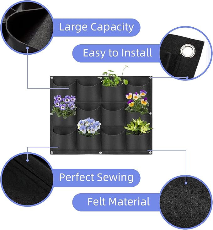 12 Pockets Hanging Planter Bags, Hanging Vertical Wall Mounted Plant Planting - Image 4