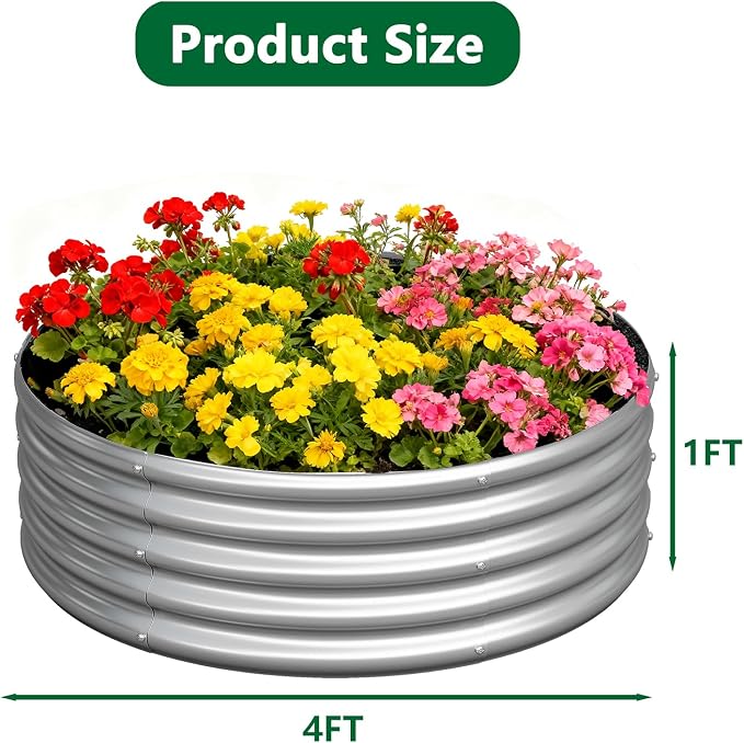 zizin 2 Pcs Round 4x4x1ft Raised Garden Bed Kit Metal Planter Box - Image 2
