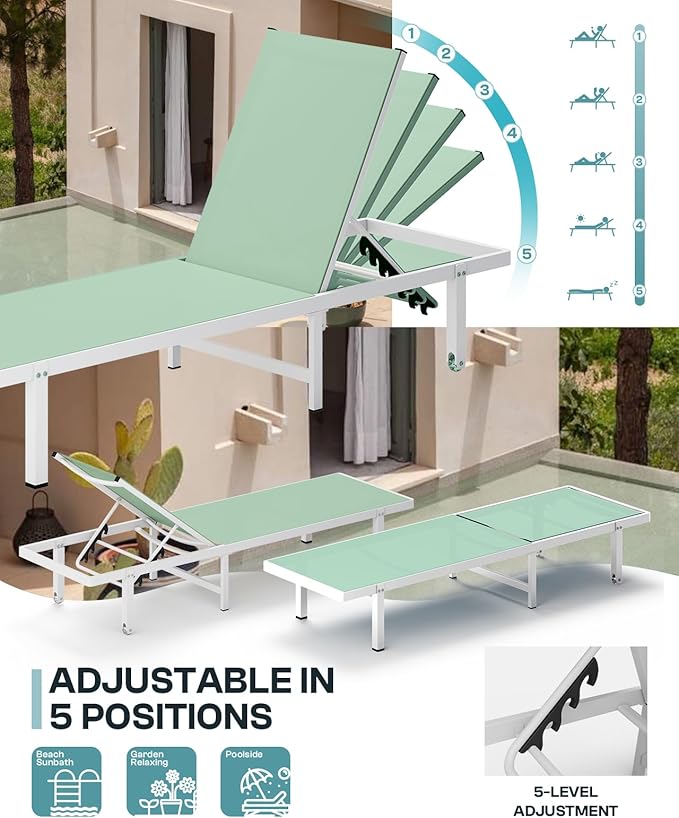 Aluminum Outdoor Lounge Chairs Set of 2, Pool Lounge Chairs - Image 4