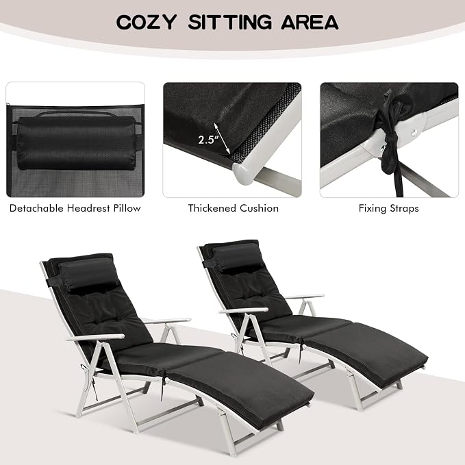 Giantex Chaise Lounge Chair for Outside, Pool Folding Reclining Beach Chair - Image 7