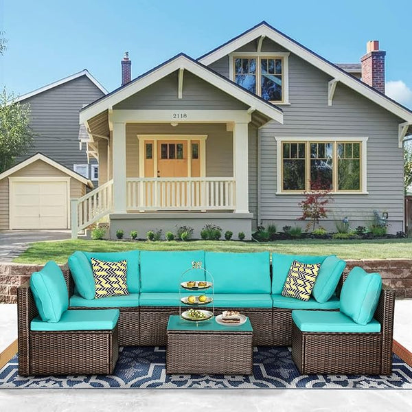 PayLessHere Patio Furniture Set 7 Pieces Outdoor Furniture Wicker Conversation by PayLessHere