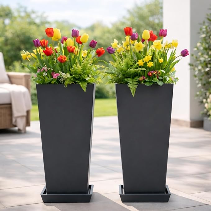 FENCY Set of 2 Tall Planters for Outdoor Plants, 24 Inch Large Tapered Pots by FENCY