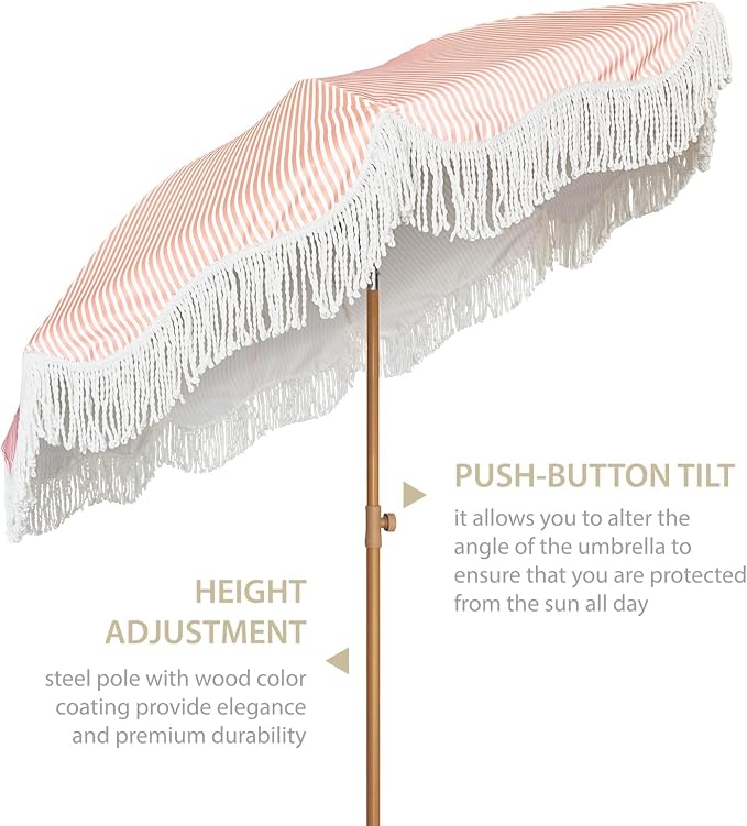 AMMSUN Boho Fringe Umbrella Outdoor Patio, 6.5ft UPF50+ Picnic Umbrella - Image 3