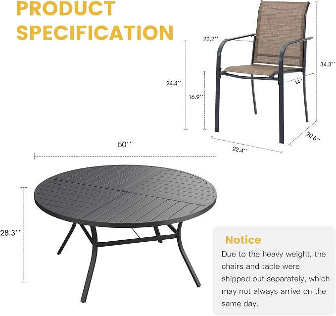 VICLLAX Patio Table and Chair Set of 6, All Weather Metal Round Outdoor Dining - Image 7