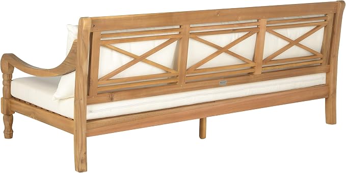 Safavieh Outdoor Collection Pasadena Brown /Taupe Acacia Wood Cushioned Daybed - Image 4