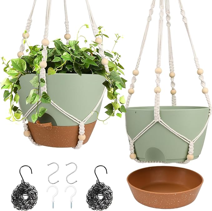 Hanging Planters for Indoor Outdoor Plants, 2 Pack Self Watering Hanging Pot by Vanslogreen