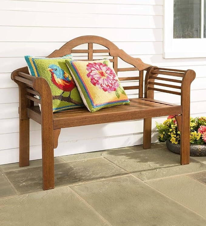Plow & Hearth Weatherproof Lutyens Eucalyptus Wood Garden Bench | Foldable - Image 2
