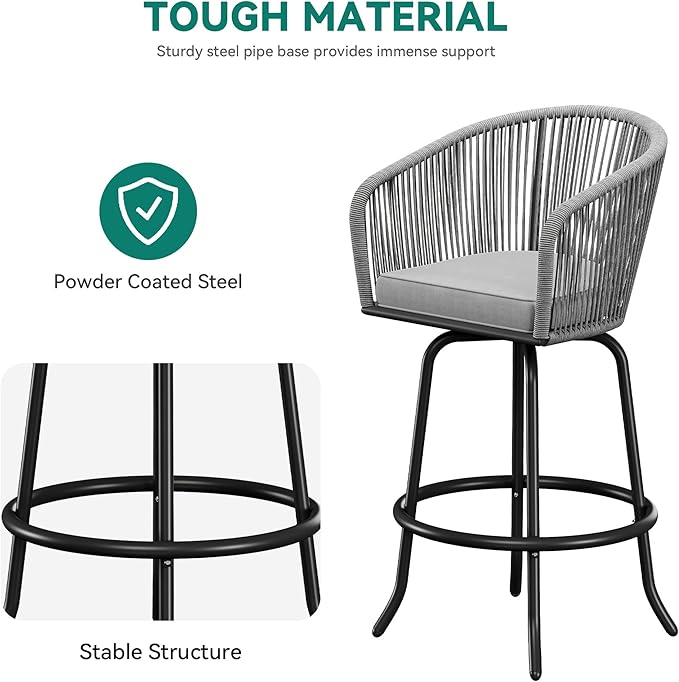 YITAHOME Counter Height Bar Stools Set of 2, Outdoor Bar Stools - Image 5