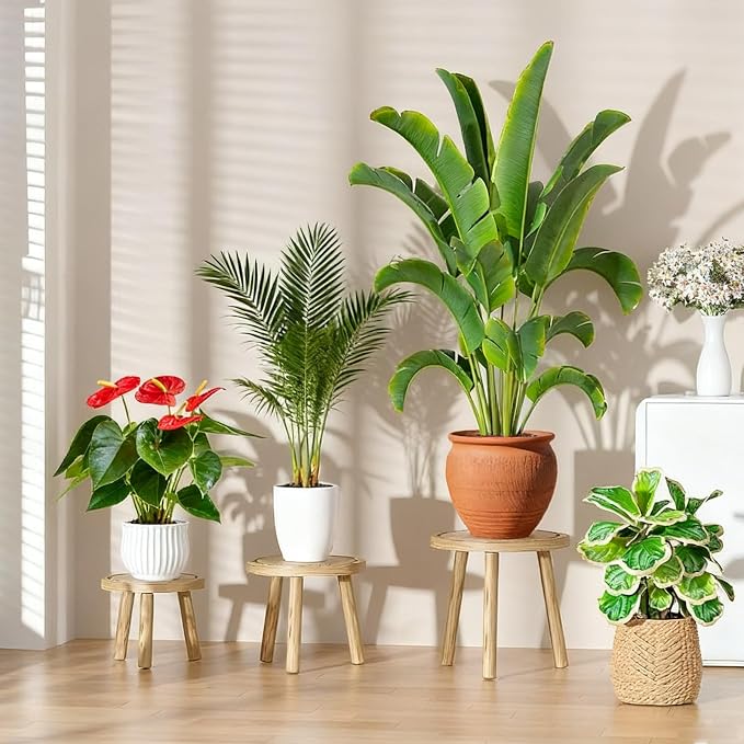 3 Pack Plant Stand Indoor Outdoor Mid-Century Modern Plant Stool Wooden Plant - Image 4