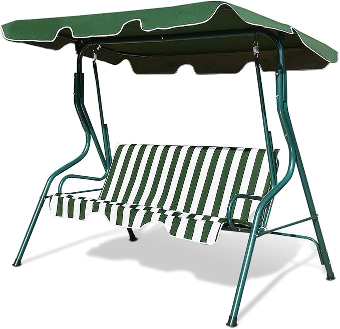 Porch Swing Outdoor, 3 Person Patio Swing w/Removable Cushion, Stand & by DREAMADE