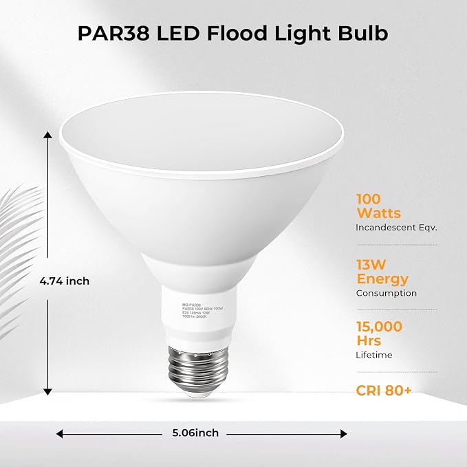 10 Pack PAR38 Outdoor Flood Light Bulbs, LED Flood Light Bulb Warm White 2700K - Image 2