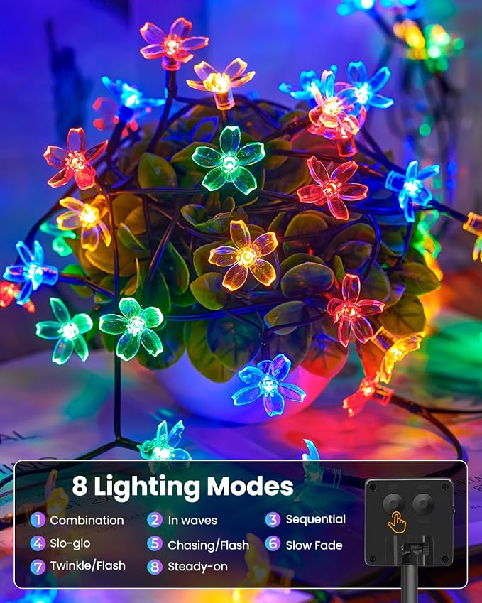 Brightown 60 LED Flower Solar String Lights Outdoor Waterproof Fairy Lights - Image 4
