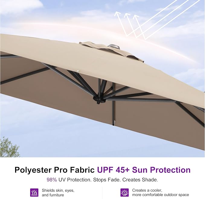 PURPLE LEAF 8 Feet Outdoor Square Cantilever Umbrella Patio Umbrella - Image 5