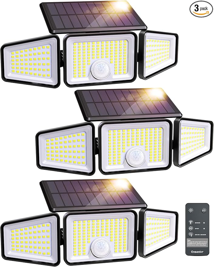 Ensenior Solar Lights Outdoor Motion Sensor, 2600LM 220 LED High Brightness by Ensenior