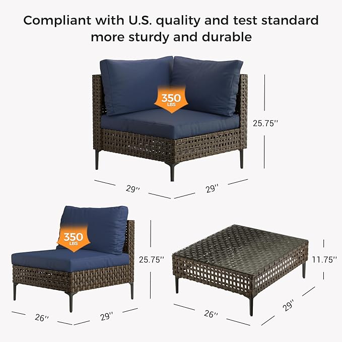 Grand patio 5-Piece Wicker Patio Furniture Set, Retro Outdoor Sectional Sofa - Image 7