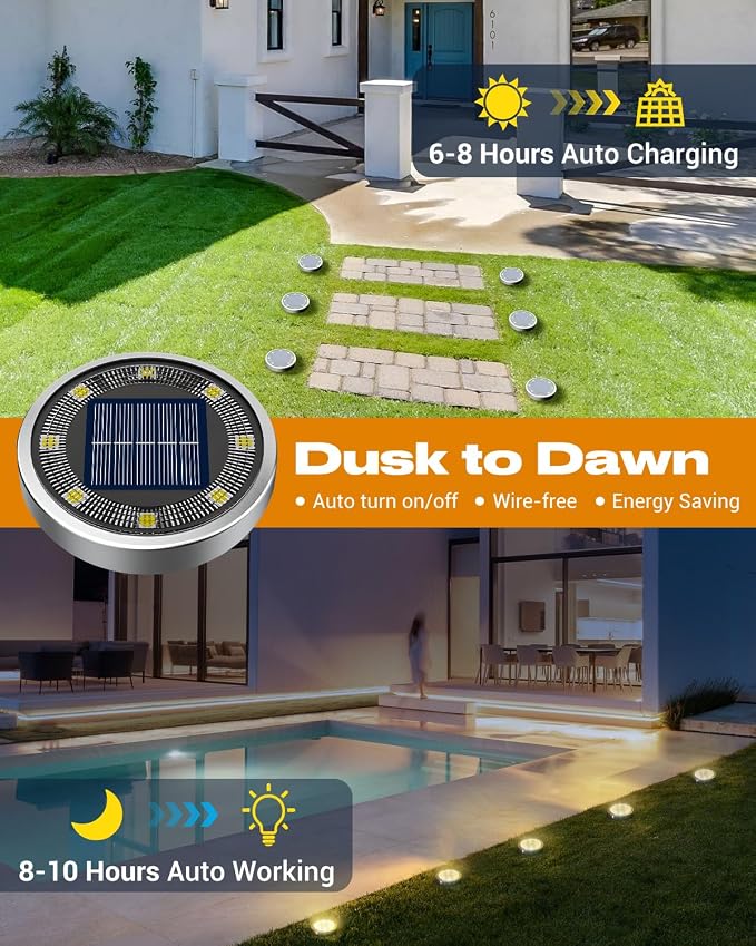 btfarm 12 Pack Solar Lights Outdoor, 8 LED Solar Ground Lights IP65 Waterproof - Image 2