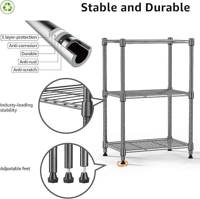 450 lbs Steel Storage Shelving 3-Tier Utility Shelving Unit Steel Organizer - Image 8