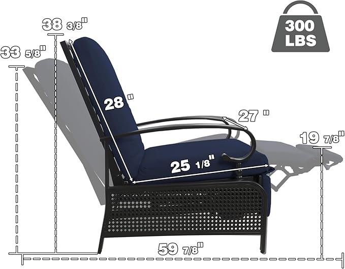 Kozyard Adjustable Outdoor Reclining Lounge Chair, Cushioned Patio Chaise Lounge - Image 2