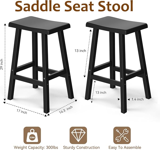 Bar Stools 29'' Outdoor Set of 2, Waterproof Modern Durable Resin Saddle Seat - Image 3