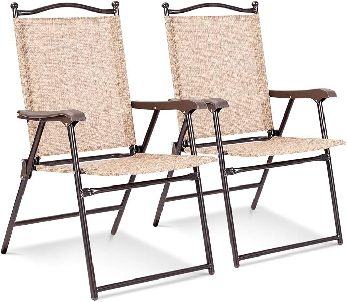 Giantex Set of 2 Patio Folding Chairs, Outdoor Patio Dining Chairs w/Armrest by Giantex