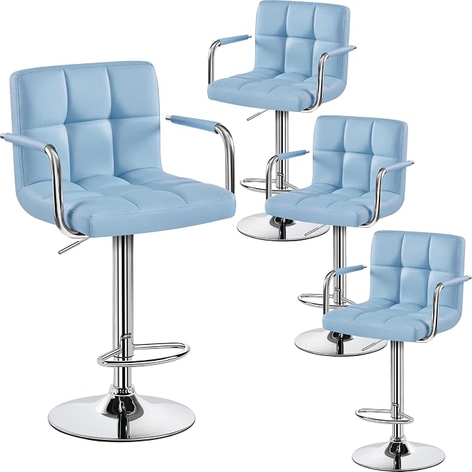 Yaheetech Bar Stools Set of 4, PU Leather Adjustable Swivel Barstools, by Yaheetech