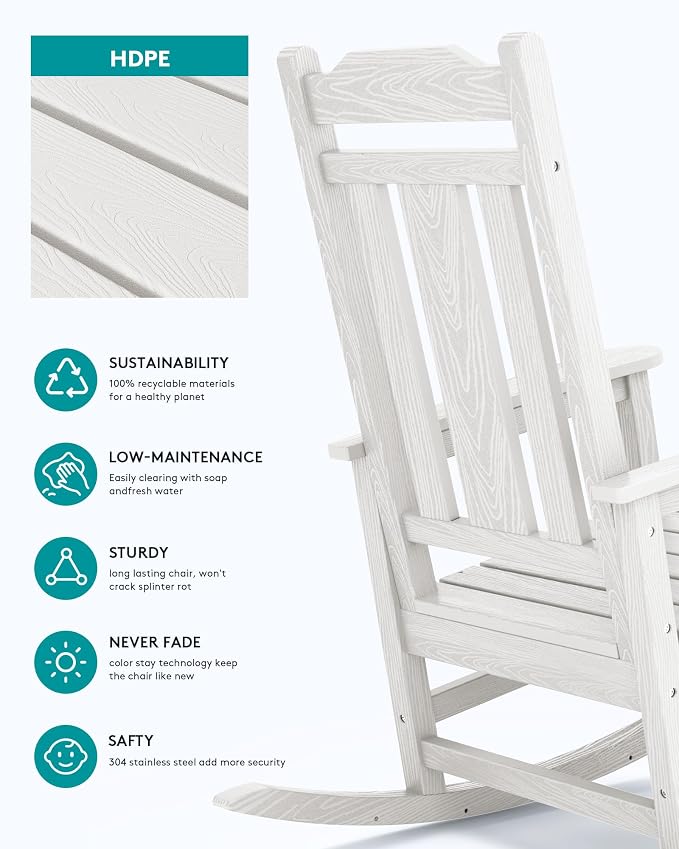 SERWALL Outdoor Rocking Chair Set of 6, Patio Rocking Chair Sets, HDPE Rocking - Image 5